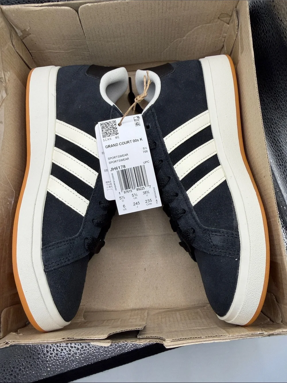 adidas Grand Court 00s Kids Sneakers White Black Size 6 NIB